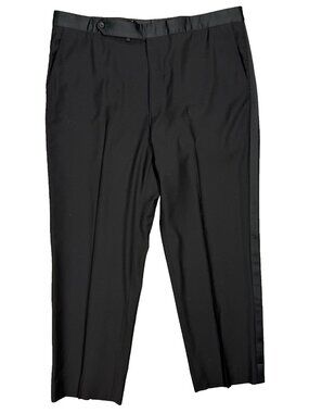 Samuelsohn Tuxedo Pants Dress 120s Wool Trousers Satin Silk Trim Black 38x30